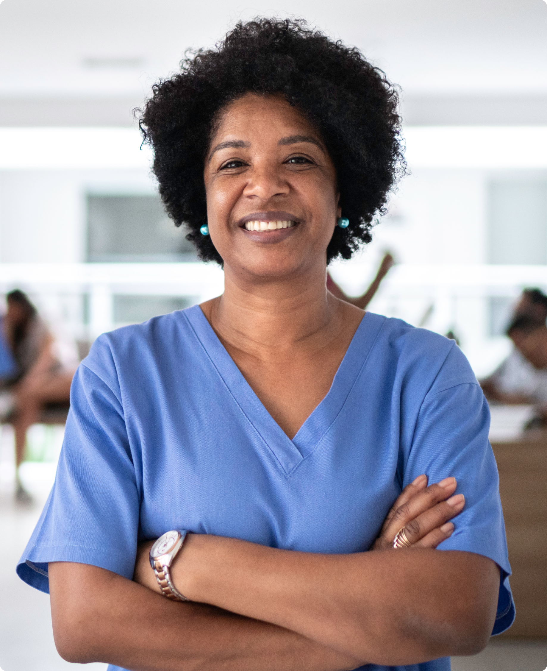 2- Healthcare worker looking happy and smiling 2- Healthcare worker looking happy and smiling